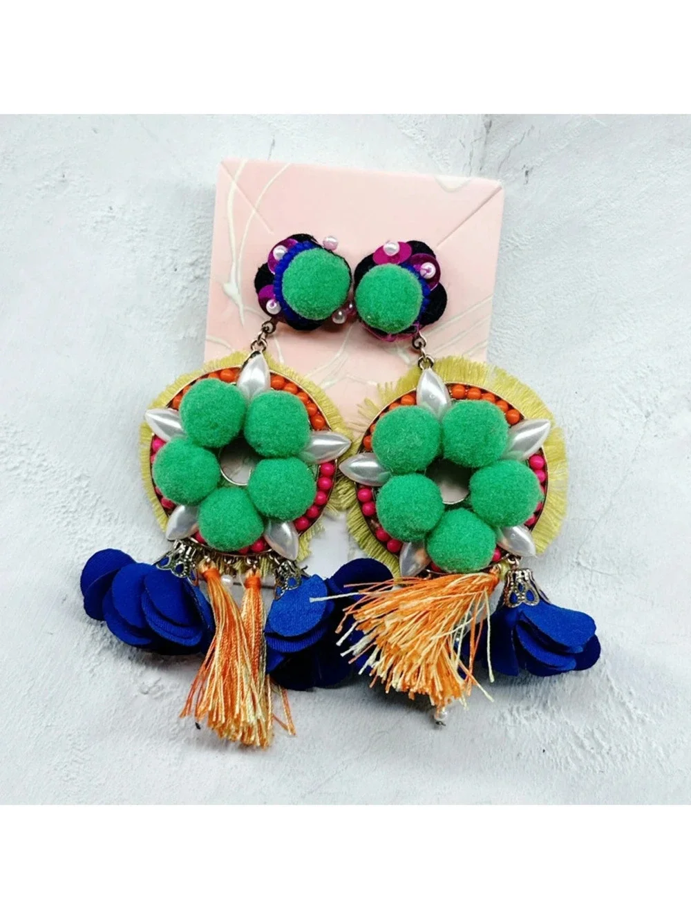 840mc. Green Statement Earrings Heavy